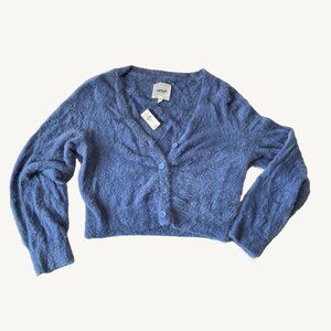 NWT Aerie Fuzzy Blue Button Up Cardigan Sweater Size Medium
